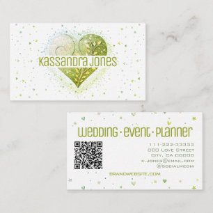 Grass Green Glitter Love Heart Shape White Chic Visitekaartje