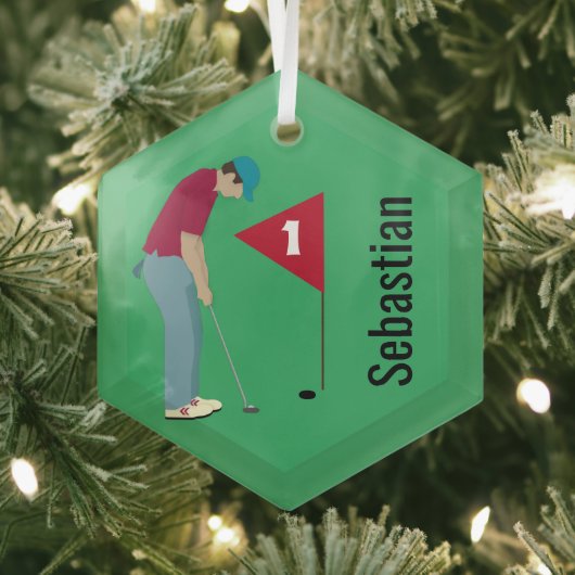 Grass Green Golfer Putting Glas Ornament (Insitu)