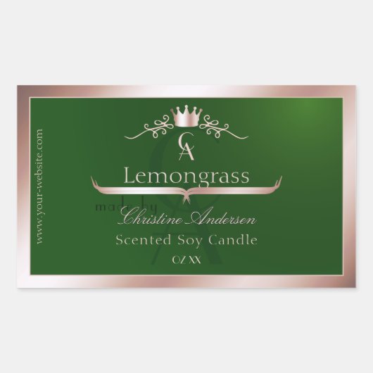 Grass Green Product Label Rose Gold Frame Monogram (Voorkant)