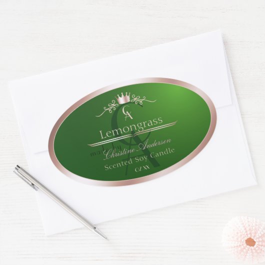Grass Green Product Label Rose Gold Frame Monogram (Envelop)