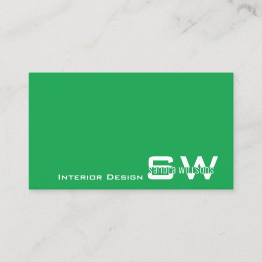 Grass Groen en Wit Modern met Monogram Eenvoudig Visitekaartje (Voorkant)