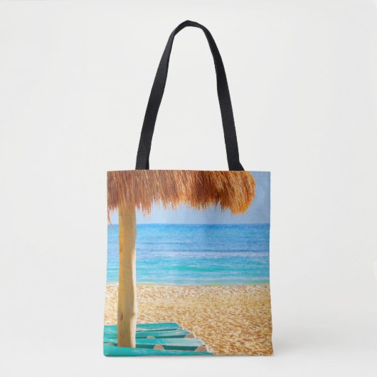 Grass Hut & Loungers on Beach Tote Bag (Voorkant)