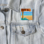 Grass Hut & Loungers on Beach Vierkante Button 5,1 Cm (In situ)