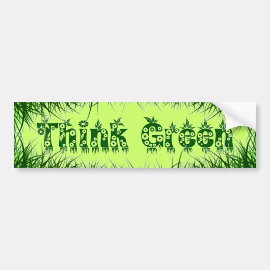 Grass Leaves & Flowers "Think Green" Bumpersticker (Voorkant)
