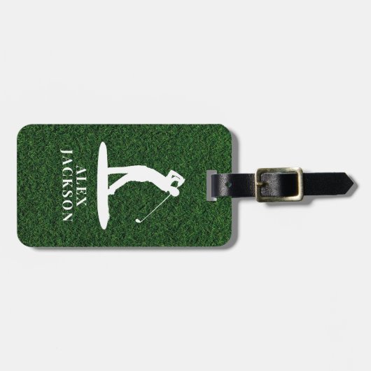 Grass Monogram Golfer Voeg je Logo toe Bagagelabel (Voorkant horizontaal)