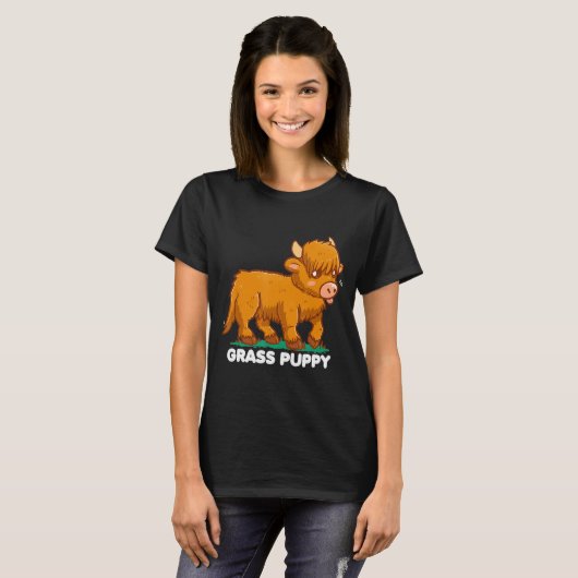 Grass Puppy-Alternative Animal Name Scottish Highl T-shirt (Voorkant volledig)