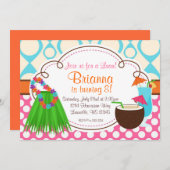 Grass Skirt and Coconut Drink, Luau Birthday Party Kaart (Voorkant / Achterkant)