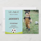 Grass Soccer Verjaardag Uitnodiging met Foto (Voorkant)