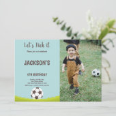 Grass Soccer Verjaardag Uitnodiging met Foto (Staand voorkant)