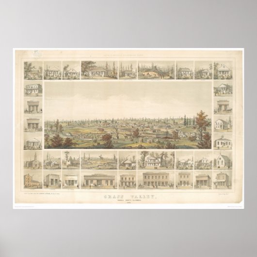 Grass Valley, CA. Panoramische kaart 1858 (0663A) Poster (Voorkant)
