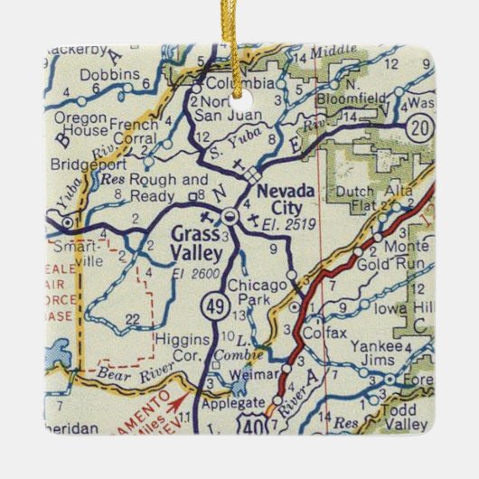 Grass Valley CA Retro Map Keramisch Ornament (Voorkant)
