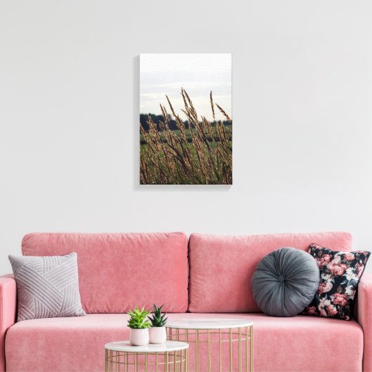 Grassen die in de wind blazen canvas afdruk (Insitu (Woonkamer))