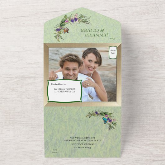 Grassen en lentbloemen allemaal in één bruiloft all in one uitnodiging (Buitenkant)