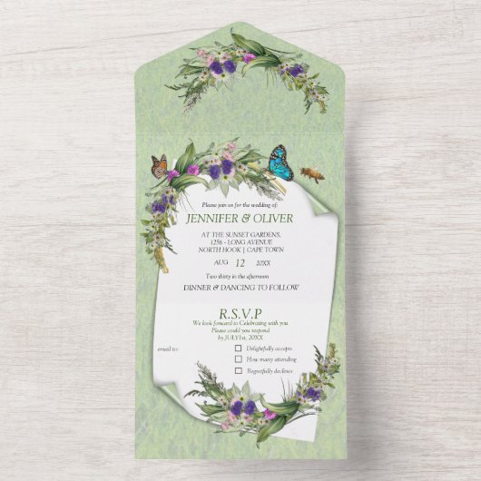 Grassen en lentbloemen allemaal in één bruiloft all in one uitnodiging (Binnen)