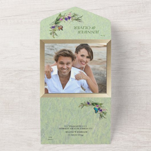 Grassen & Lente Bloemen Alles in Eén Trouw Uitnodi All In One Uitnodiging (Buitenkant)