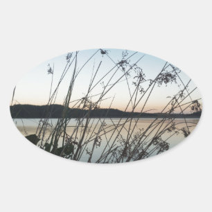 Grassen op het Sunset-meer Ovale Sticker