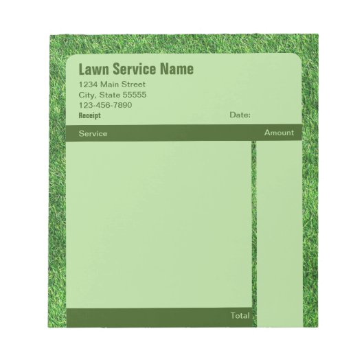 Grasservice Groen bedrijfsverkoopontvangstformulie Notitieblok (Voorkant)