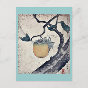 Grasshandel eet persimmon door Katsushika Hokusai Briefkaart