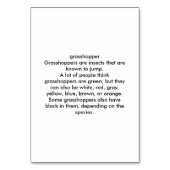 Grasshopper Aangepaste Insecten Lezing Flashcards Kaart (Achterkant)