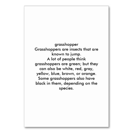 Grasshopper Aangepaste Insecten Lezing Flashcards Kaart (Achterkant)