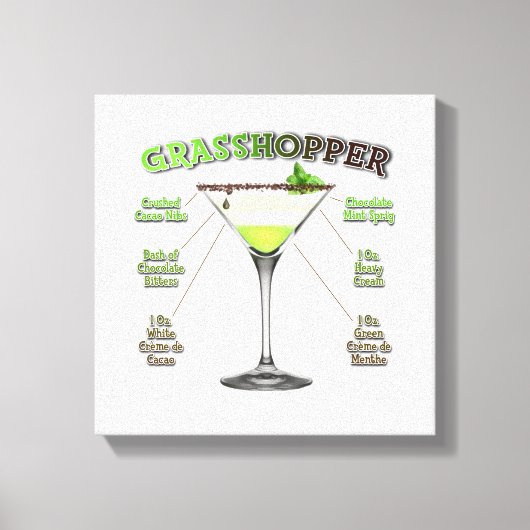 GRASSHOPPER Cocktail Recipe Art 12 x 12" Canvas Afdruk (Voorkant)