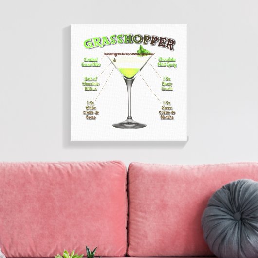 GRASSHOPPER Cocktail Recipe Art 12 x 12" Canvas Afdruk (Insitu (Woonkamer))