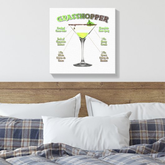 GRASSHOPPER Cocktail Recipe Art 12 x 12" Canvas Afdruk (Insitu (Slaapkamer))