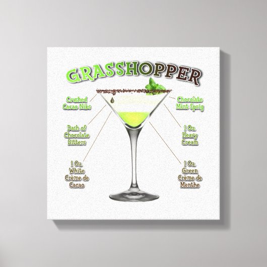 GRASSHOPPER Cocktail Recipe Art 12 x 12" Canvas Afdruk (Voorkant)