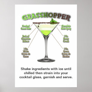 GRASSHOPPER Cocktail Recipe art 18 x 24 inch Poster