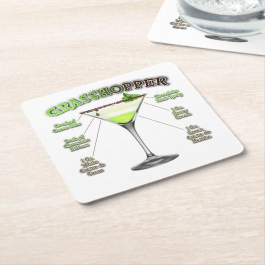 GRASSHOPPER Cocktail Recipe Art Kartonnen Onderzetters (Schuin)