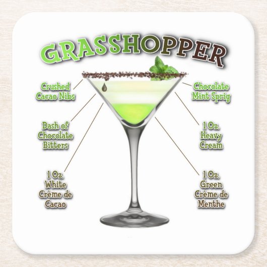 GRASSHOPPER Cocktail Recipe Art Kartonnen Onderzetters (Voorkant)