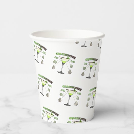 GRASSHOPPER Cocktail Recipe Art  Papieren Bekers (Achterkant)