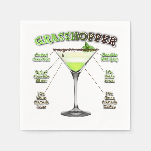 GRASSHOPPER Cocktail Recipe Art Servet (Voorkant)