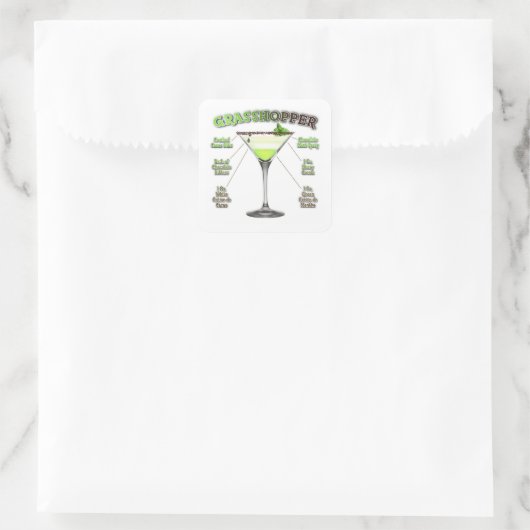 GRASSHOPPER Cocktail Recipe Art Vierkante Sticker (Tas)
