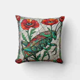 Grasshopper cricket stained glass poppy flower eye kussen