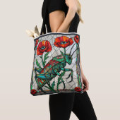 Grasshopper cricket stained glass poppy flower eye tote bag (Dichtbij)