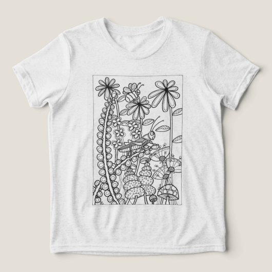 Grasshopper met fantasiebloemen Tri-Blend shirt (Design voorkant)