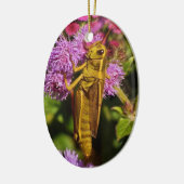 Grasshopper op Ageratum Keramisch Ornament (Links)