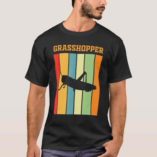 Grasshopper schaduwsilhouet in retro kleuren t-shirt (Voorkant)