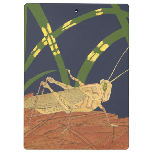 Grasshopping in groene gras op blauwe achtergrond klembord (Achterkant)
