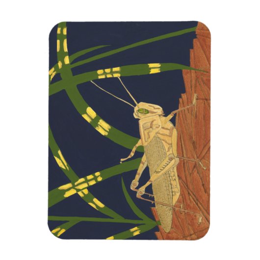 Grasshopping in groene gras op blauwe achtergrond magneet (Verticaal)