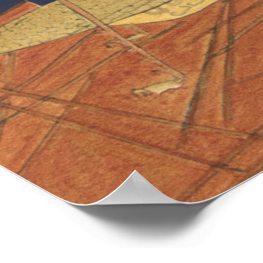 Grasshopping in groene gras op blauwe achtergrond poster (Hoek)