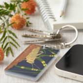 Grasshopping in groene gras op blauwe achtergrond sleutelhanger (Voorkant Rechts)