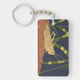 Grasshopping in groene gras op blauwe achtergrond sleutelhanger