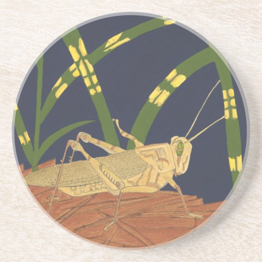 Grasshopping in groene gras op blauwe achtergrond zandsteen onderzetter (Voorkant)