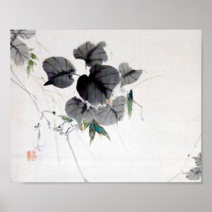 Grasshopping op de Kudzu Leaf, Watanabe Seitei Poster