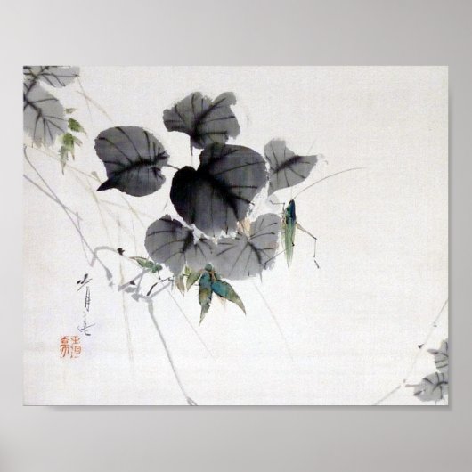 Grasshopping op de Kudzu Leaf, Watanabe Seitei Poster (Voorkant)
