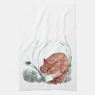 Grasshouper Teases the Kitten, Sumi-e Theedoek