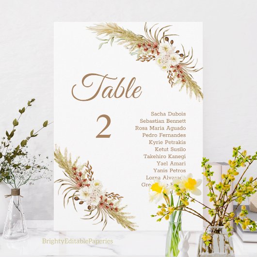 Grassland Dream Wedding Table Kaart. Programmakaart