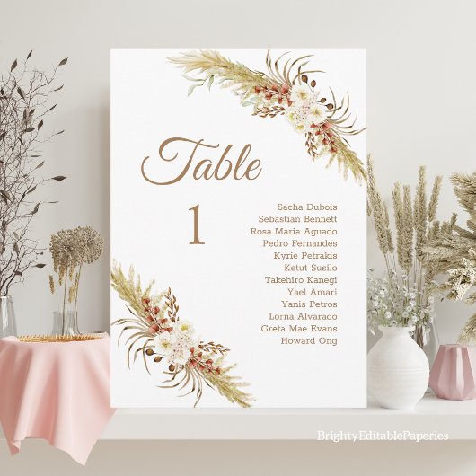 Grassland Dream Wedding Table Kaart. Programmakaart